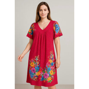 Womens White Stag Pajamas 3X Pink Floral Polka Dot House Dress Granny Chic Flowy